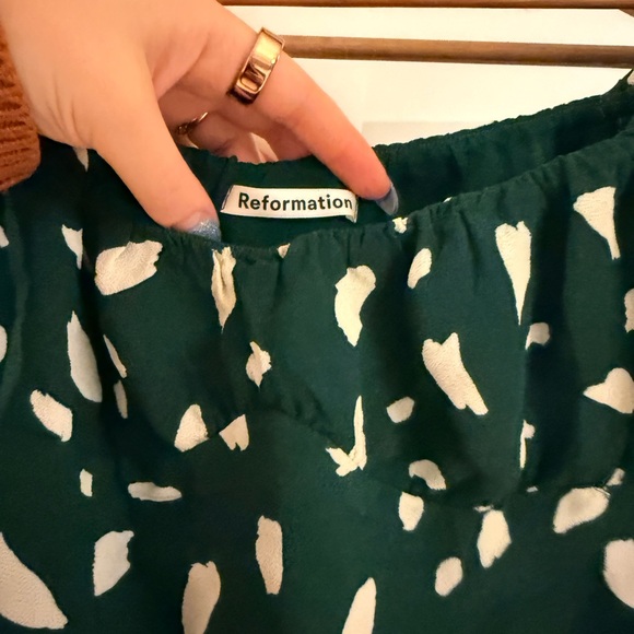Reformation Berry Milkmaid Puff Sleeve Green Patterned Women's Top - Picture 4 of 8